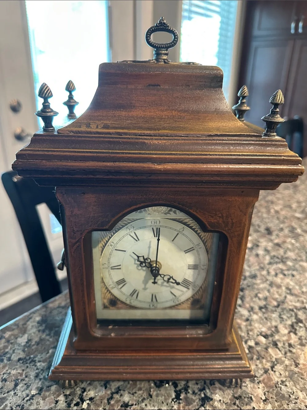 Vintage Wood Brass Mantel Clock